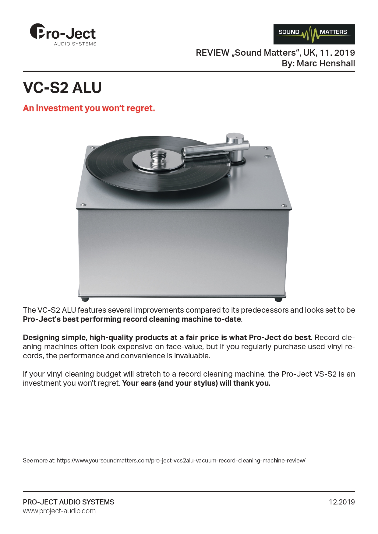 Pro-Ject VC-S2 ALU Record Cleaning Machine